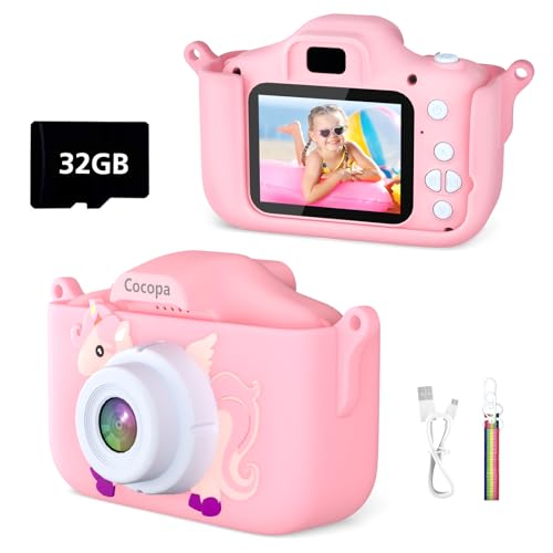 Cocopa Kids Digital Camera for Ages 3-12 – 1080P HD, 32GB Card, Light Pink