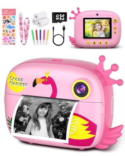 Hangrui Kids Instant Camera – 12MP 1080P HD Video, 2.0″ Screen, Inkless Printing Toy