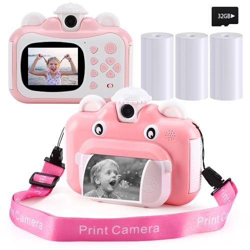 Barchrons Instant Print Kids Camera 1080P – Rechargeable with 32GB Card for Ages 6-12