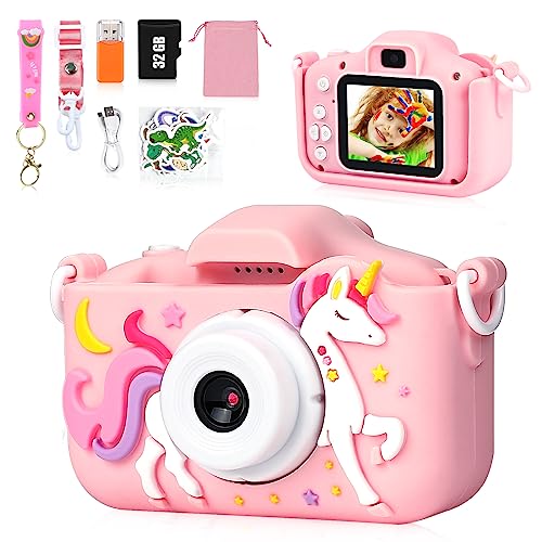 Unicorn Digital Camera for Kids 3-12, 48MP/1080P HD, 32GB SD Card, Pink