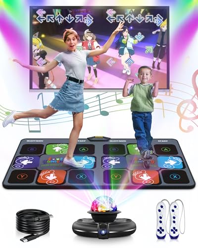 Acelufly Dance Mat for Kids – Electronic Fitness Mat with Game, Disco Ball & Controllers