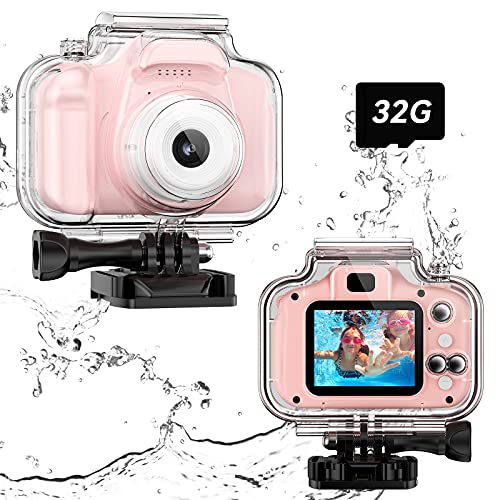 Kids Waterproof Action Camera for Ages 3-12 with 32GB Card, HD Video & Fun Filters