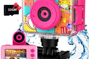 USHINING Kids Waterproof Camera – 20MP Digital Action Cam & 1080P HD – Pink
