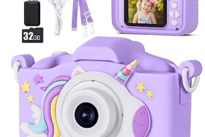 KIZJORYA 48MP Kids Camera – HD Digital Toy with 32GB Card & Silicone Cover (Purple)