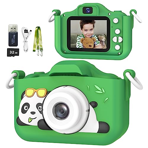 Mgaolo Kids HD Digital Camera for Ages 3-12, Panda Green – 32GB SD Card Included