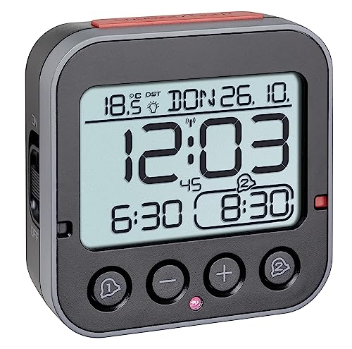 TFA Dostmann Digital Wireless Alarm Clock – Accurate Time & Temperature, Black