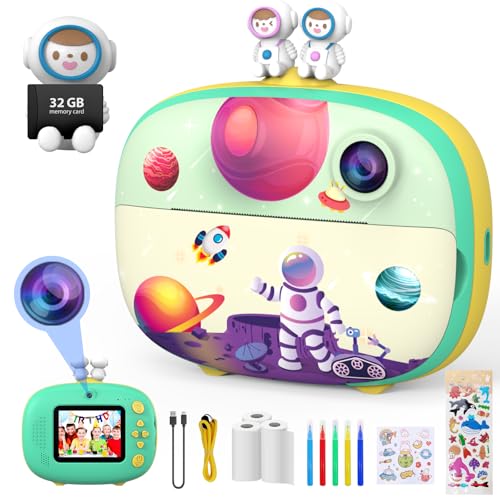 Kids Instant Print Camera with Zero Ink Technology, Dual Lenses & DIY Features (Green)