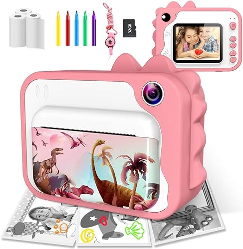 Uleway Kids Instant Print Camera with 12MP, 1080P Video, Zero Ink & 32GB Card